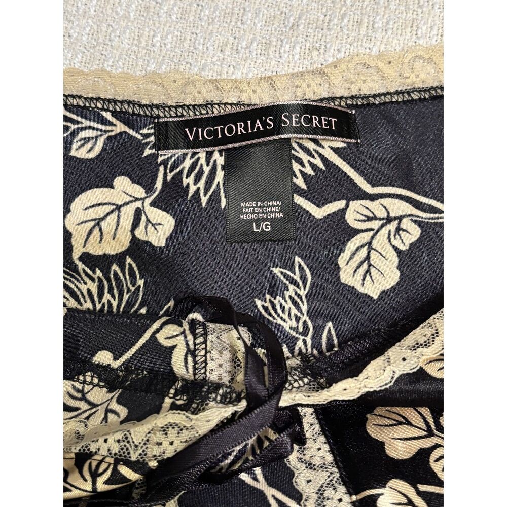 Victoria's Secret Satin Floral Lace Camisole Babydoll Top Black Cream Size L Y2K - Picture 6 of 7